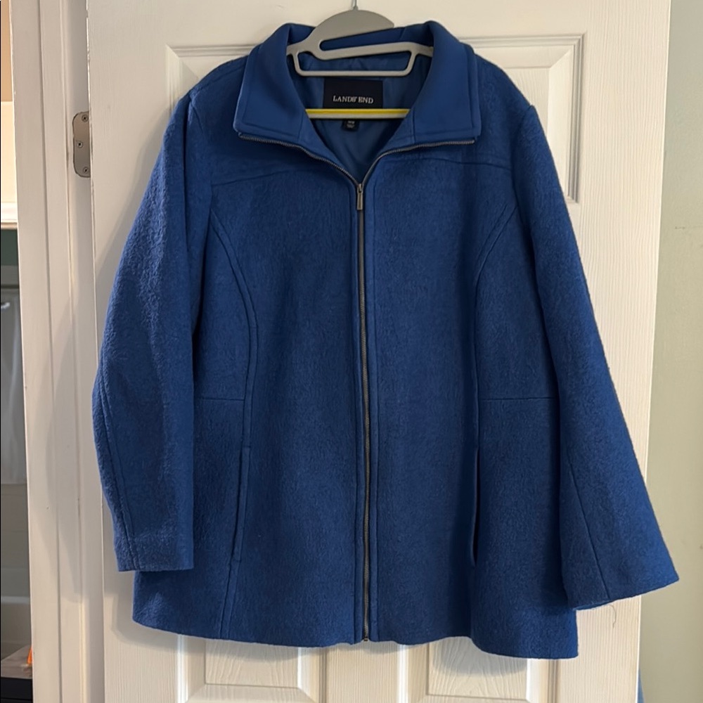 Lands' End Women's XR Boiled Wool Jacket in Washed Cobalt Blue 18W